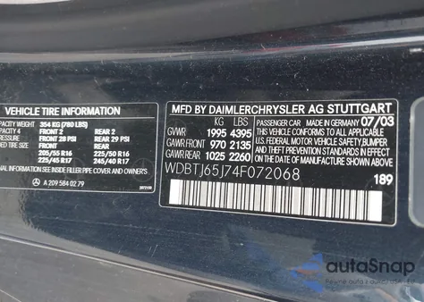 2004 Mercedes-Benz Clk 320 from USA, damaged, VIN WDBTJ65J74F072068